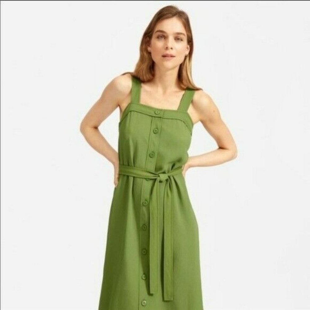 Everlane Japanese GoWeave Picnic Dress Size 14 Green Pockets